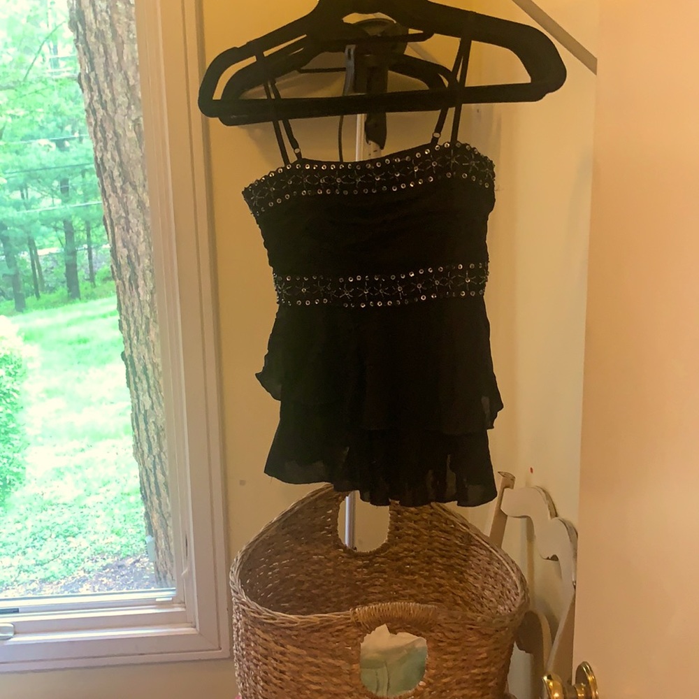 Black sequin and lace top